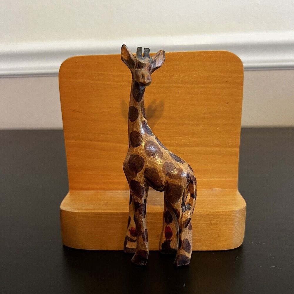 Vintage Wooden Giraffe African Animal Napkin/Letter Holder Handmade Mail‎ Safari